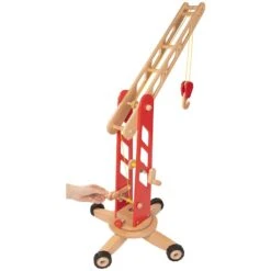 Goki Houten Hijskraan Op Wielen Houten Speelgoed Rood -Speelgoedwinkel goki houten speelgoed hijskraan verrijdbare hijskraan rood 1
