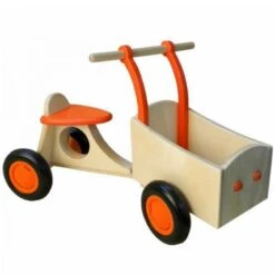 Houten Bakfiets Oranje Loopfiets VanDijkToys -Speelgoedwinkel houten bakfiets oranje van dijktoys 1