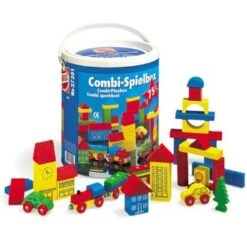 Blokkenset HEROS Combi-speelbox 75-delig -Speelgoedwinkel houten blokken combi in ton heros 27201 1 1