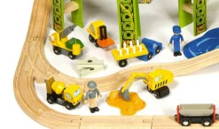 BigJigs BJT019 Houten Trein 114-delige Treinset Bouwterrein -Speelgoedwinkel treinset bouwterrein bigjigs bjt019 3 1